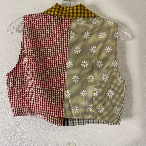The Ragged Priest Checkered Patchwork Daisy Boho Vest S/P Womens Juniors Zip - Picture 2 of 7